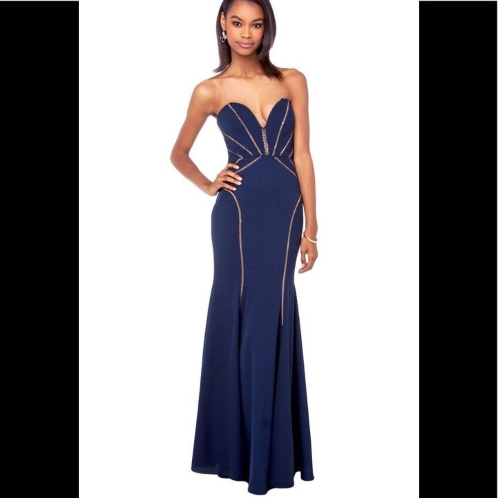 Bariano Australia Strapless Navy Blue Ball Gown